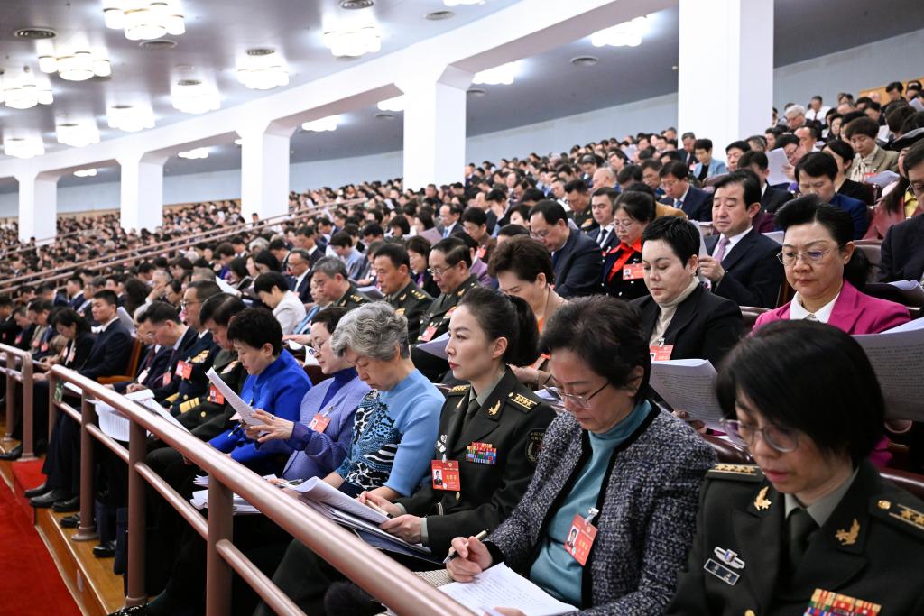 3月5日，第十四屆全國人民代表大會第二次會議在北京人民大會堂開幕。這是全國政協(xié)委員列席大會。新華社記者 申宏 攝