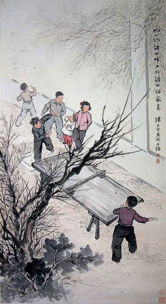 湯義方《比一比》126×69cm 中國畫 1962年 上海中國畫院藏